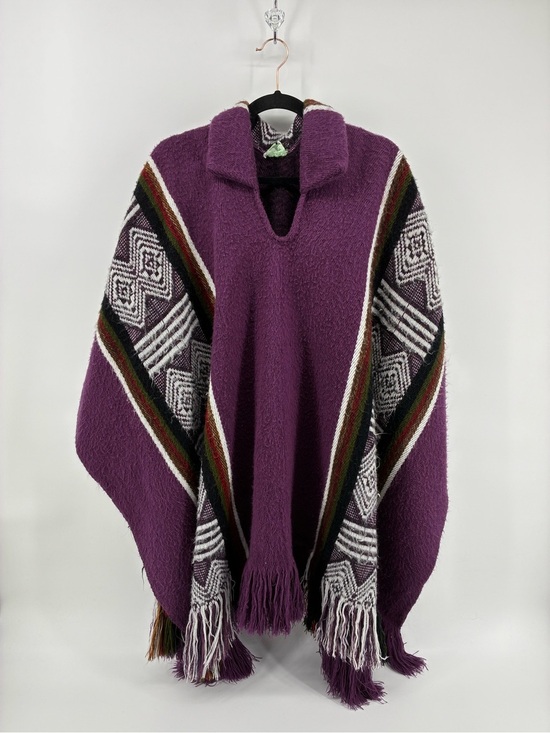Vintage Sweaters - Purple Peruvian Geometric Pattern Women’s Pullover Sweater Poncho